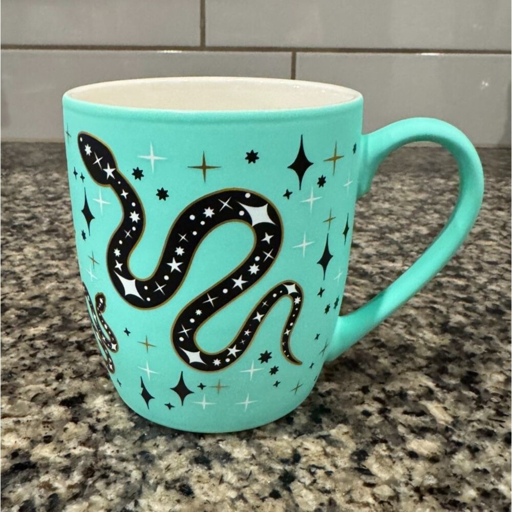Cobwebs & Cauldrons Soft Touch Mug Teal Celestial Serpent Stars Halloween NWT
